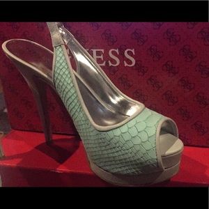 Seagreen Embossed Slingback Sandals